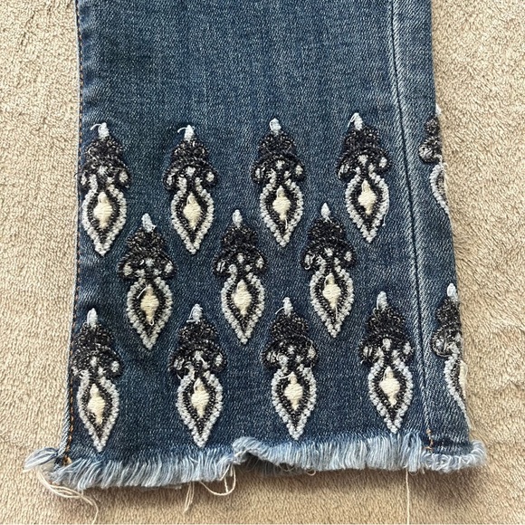 Loft High Waist Embroidered Cuff Skinny Cropped Ankle Denim Jeans - Picture 10 of 14